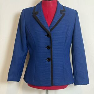 Le Suit Classic Suit Blazer Women's Size 6P Blue & Black 3-Button